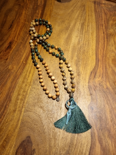 Mala-Kette Jaspis, Sandelholz, afrik. Türkis