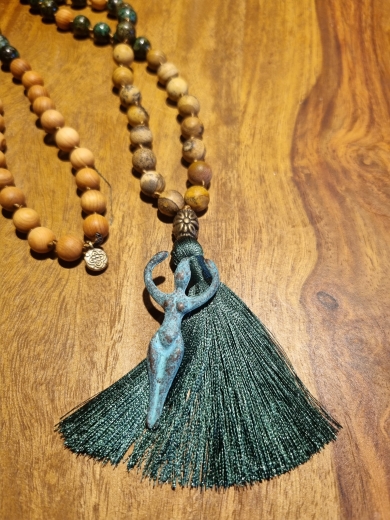 Mala-Kette Jaspis, Sandelholz, afrik. Türkis